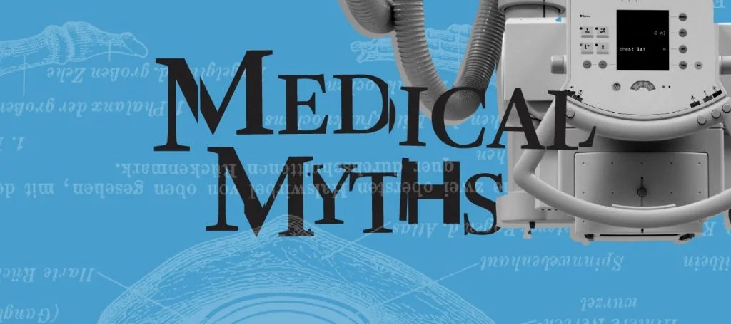 Medical myths blue logo with hospital equipment